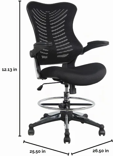 Vista 3 de Silla ergonómica de 300 libras para dibujar, silla de oficina alta, silla de escritorio para estar de pie, con reposabrazos abatibles, asiento