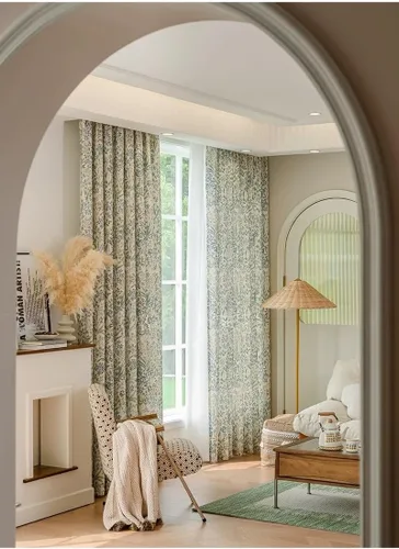 Vista 3 de Cortinas florales de granja semiopacas para sala de estar, 84 pulgadas de largo, mezcla de lino y algodón, paneles de cortina bohemios para ventana