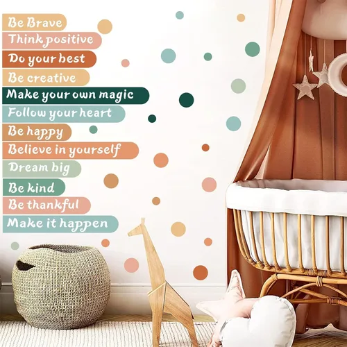 Vista 7 de Colorida calcomanía de pared inspiradora, citas motivacionales, calcomanías de pared con texto positivo para aula, diseño de lunares extraíbles