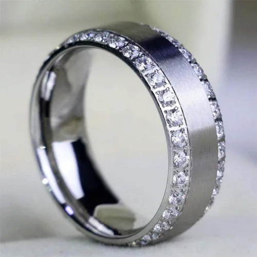 Vista 4 de LOVERSRING Juego de 3 anillos para parejas para él y para ella para mujer chapado en oro blanco corazón y titanio anillo de boda