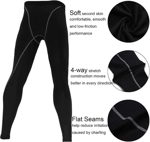 Vista 5 de Paquete de 2 leggings de compresión para hombre, equipo de fútbol, béisbol, correr, pantalones de entrenamiento, pantalones de ciclismo ligeros