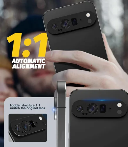 Vista 4 de Orzero Paquete de 2 protectores de lente de cámara compatibles con Google Pixel 9 Pro XL, protector de cámara de metal y vidrio de alta calidad