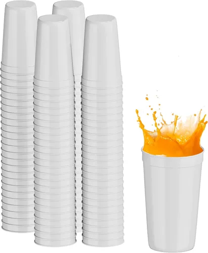 Vista 30 de PartyPrints Paquete de 100 vasos de plástico en blanco reutilizables de 10 a 12 onzas, vasos de estadio a granel, sin BPA, aptos para lavavajillas
