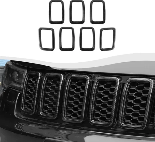 Vista 10 de RT-TCZ 7 piezas de insertos de malla para parrilla delantera, kit de insertos de cubiertas de anillos para Jeep Grand Cherokee 2017 2018 2019 2020