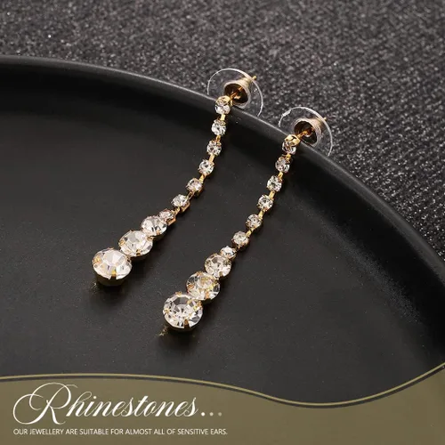 Vista 4 de Yean Juego de joyas nupciales de plata con diamantes de imitación, collar y pendientes, joyería de graduación para mujeres y novias