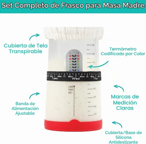 Vista 3 de Baker's Secret Kit de inicio de pan de masa madre Pro – Tarro básico de masa madre de gran capacidad de 40 onzas con 5 características únicas