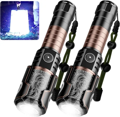 Vista 9 de SKYFIRE Linterna Recargable LED de Altos Lúmenes: Linternas Tácticas Súper Brillantes con Zoom con 6 Modos IPX6 Linterna Potente Pequeña para Caza