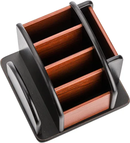 Vista 4 de DEAYOU Organizador de madera giratorio a distancia, soporte giratorio para control remoto para mesa, 6 compartimentos, suministros de oficina
