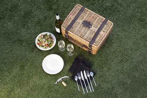 Vista 5 de PICNIC TIME Champion - Cesta de picnic para 2, romántica canasta de mimbre de madera de estilo inglés con servicio de lujo para 2, interior Negro