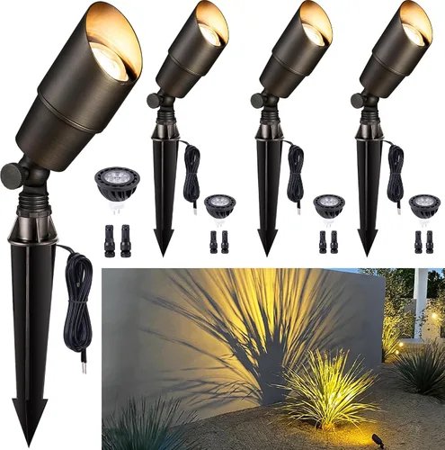 Vista 13 de Gardenreet Focos de Paisaje de Bajo Voltaje - Luz Ascendente LED de Latón para Exteriores 12V, Focos con Cable IP65 Impermeables, Bronce Antiguo