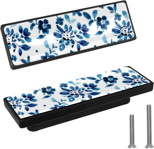 Vista 7 de LORVIES Paquete de 4 pomos decorativos de mármol de 3.6 pulgadas para gabinete, vidrio ABS largo rectangular negro, manijas de puerta de cajón