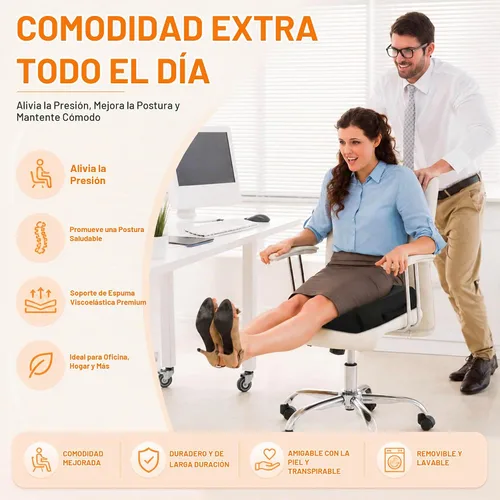 Vista 6 de Cojín de asiento de espuma viscoelástica extra grande con asa de transporte, cojín ergonómico para silla de oficina para alivio del coxis y dolor