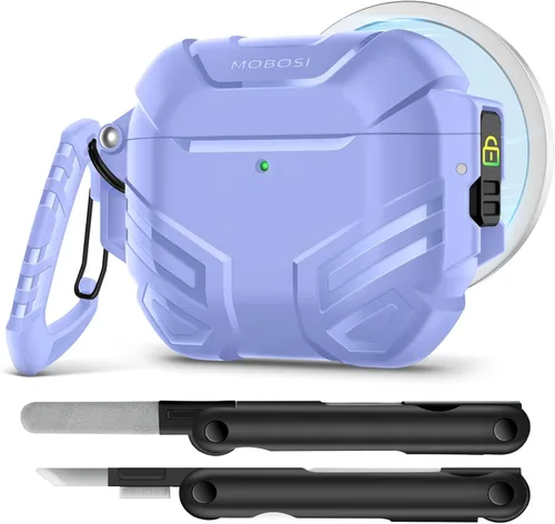 Vista 23 de MOBOSI Funda para AirPods Pro 2 con cerradura, compatible con funda Airpod Pro de 2ª/1ª generación, funda protectora de grado militar con kit