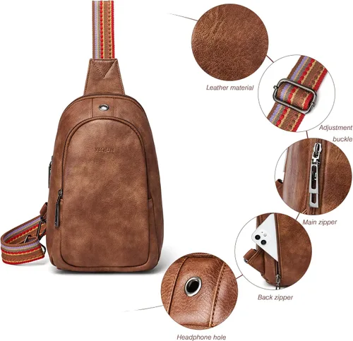 Vista 5 de Riñonera de cuero para mujer, bolsa cruzada de viaje de moda