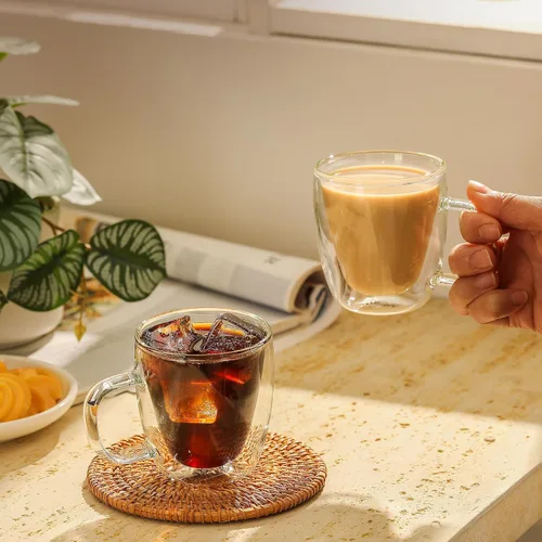 Vista 6 de Sweese Juego de 2 tazas de espresso de vidrio de doble pared de 5 oz, tazas de shot de espresso perfectas para capuchino, latte, té
