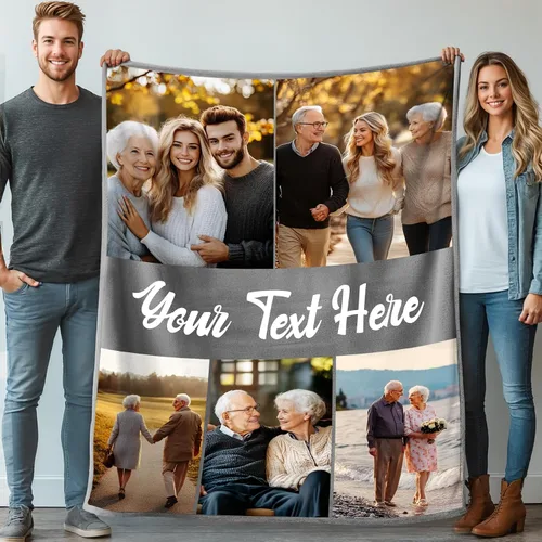 Vista 22 de Mantas personalizadas con 1 foto y texto impreso en Estados Unidos Manta personalizada con imagen de 30 x 40 pulgadas Mantas personalizadas