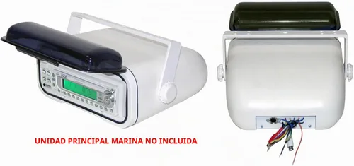 Vista 4 de Paquete de receptor de radio Bluetooth en el salpicadero DIN MP3 USB SD con carcasa estéreo marina blanca + 4 altavoces de audio impermeables