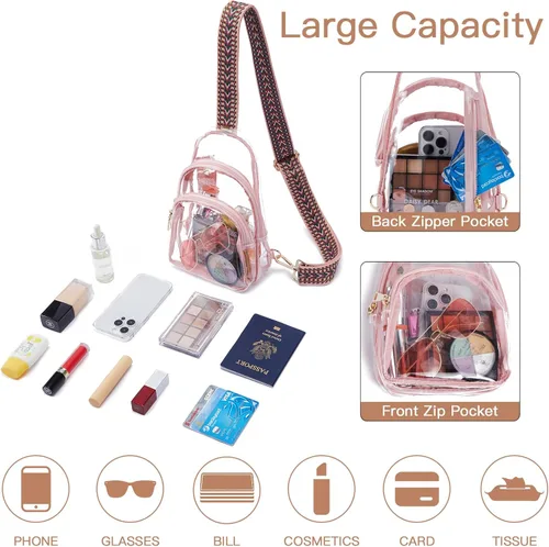 Vista 2 de Telena Riñonera transparente aprobada para estadios, bolsa cruzada para mujer, transparente, 1-rosa transparente, Moderno