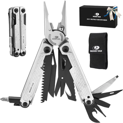 Vista 10 de MOSSY OAK Multiherramienta, multiherramienta EDC 17 en 1 con alicates de acero mecanizado CNC, mango antideslizante G10, funda de nailon y clip