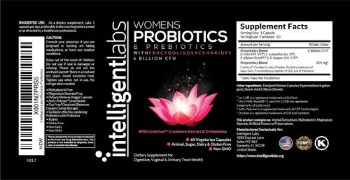 Vista 6 de Probióticos y prebióticos para mujeres, apoyo vaginal y urinario, suministro para 60 días