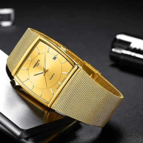 Vista 4 de NIBOSI Relojes para hombre, de moda, de lujo, casual, con correa de malla, impermeable, con fecha, cuadrado