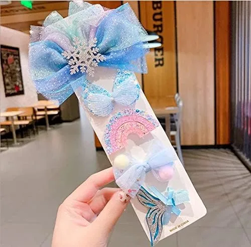 Vista 5 de KidWorld Princess Snow Costume Party Dress Little Girls Queen Cosplay Dress up with beautiful hairpins