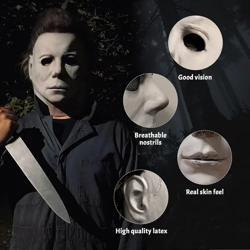 Vista 4 de Scary Halloween Mask Adult with Classic Knife - Creepy Horror Costume Accessory for Cosplay (White)
