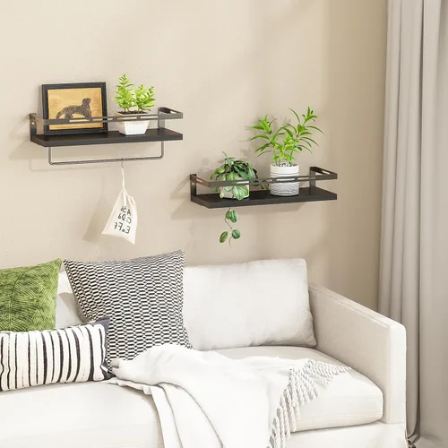 Vista 7 de YGEOMER - Estantes flotantes para organizador de baño sobre inodoro, estantes de baño montados en la pared con toallero, estante de pared