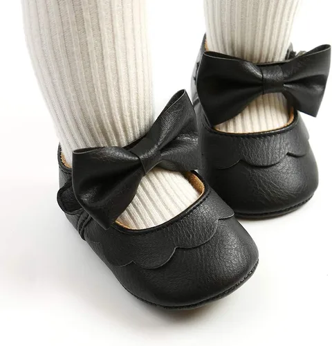 Vista 2 de LAFEGEN Zapatos planos Mary Jane para bebés y niñas con Bownot, suela suave, suela suave, piel sintética, recién nacidos, para primeros pasos