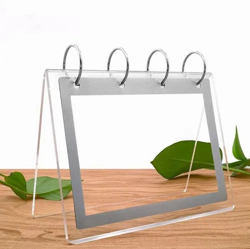 Vista 8 de Organizador de calendario acrílico, soporte de menú para fotos, escritorio de mesa, álbum abatible con pantalla de bolsillo de PVC, fotos