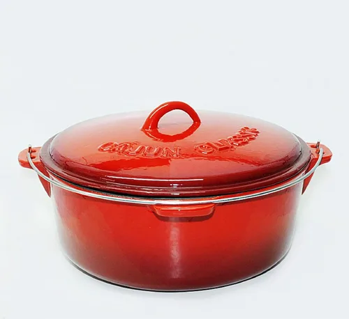 Vista 2 de Horno holandés de hierro fundido recubierto de esmalte rojo de 12 cuartos de galón