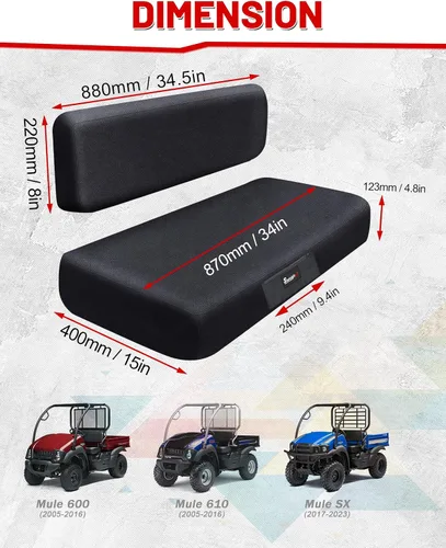 Vista 7 de Funda de Asiento de Banco Mule Compatible con Kawasaki Mule 600/610 2005-2016 y Mule SX 2017-2023, Accesorio Funda de Asiento UTV Impermeable
