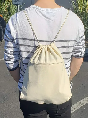 Vista 7 de TBF Bags - Mochila de lona de algodón con cordón y bolsillo frontal con cremallera Ciclismo Juego de 12 Natural