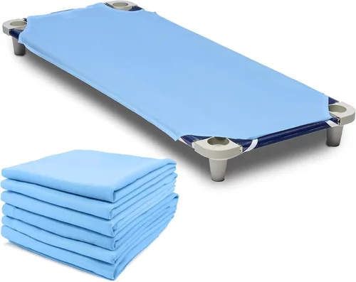 Vista 11 de Rollee Pollee Sábanas de microfibra azul para cuna, súper suaves y duraderas con bucles elásticos, ideales para preescolar y guardería para siestas