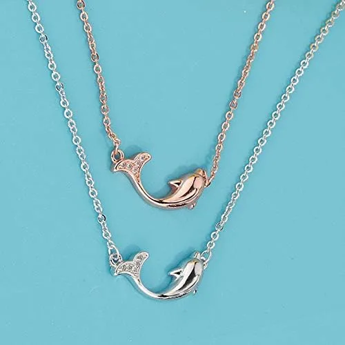 Vista 3 de Joyid - Collar con colgante de delfín de cristal de cobre, diseño de animales marinos