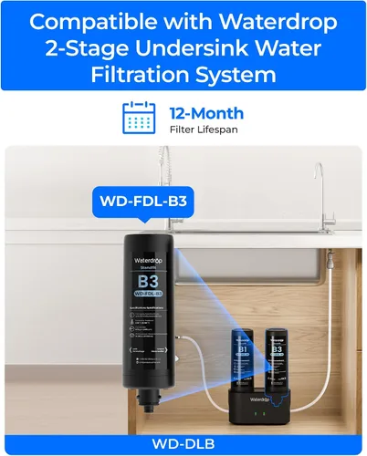 Vista 2 de Waterdrop Filtro de agua de repuesto FDL-B3, repuesto para filtro de agua Waterdrop DLB debajo del fregadero, sistema de filtración de agua debajo