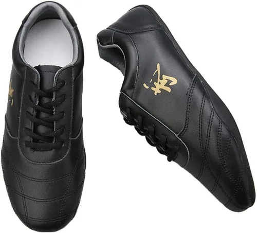 Vista 3 de Zapatos de artes marciales para hombre, zapatos de taekwondo ligeros de cuero para Kung Fu Taichi para ejercicios diarios de entrenamiento