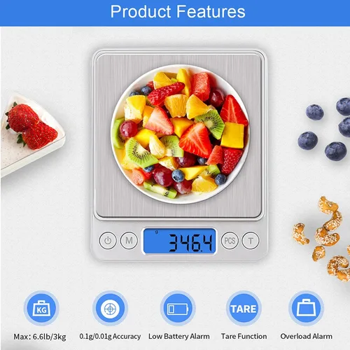 Vista 2 de UNIWEIGH Báscula digital de cocina, escala de alimentos de bolsillo de 6.6 lbs/0.00 oz, medida en gramos y onzas para pérdida de peso, cocinar