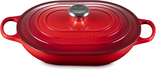 Vista 10 de Le Creuset - Cacerola ovalada de hierro fundido esmaltado con tapa, 3.75 cuartos de galón, sal marina Sea Salt