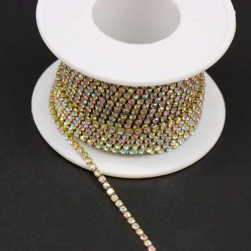 Vista 5 de Jerler 9 metros de adornos de diamantes de imitación con cadena cerrada SS6.5/2.0mm, cadena AB para costura, manualidades, ideal para bodas AB dorado