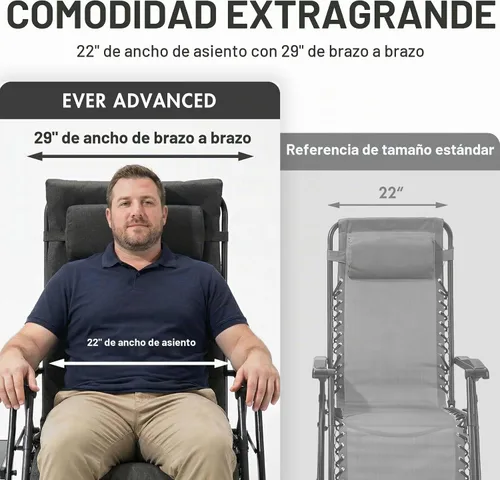 Vista 5 de EVER ADVANCED Silla de aluminio gravedad cero, 2.4" acolchado, capacidad de Negro