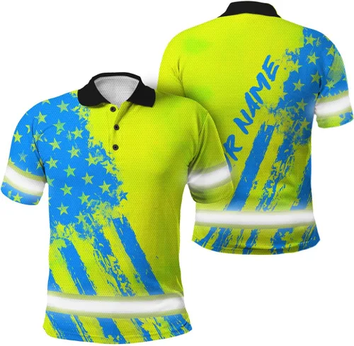 Vista 32 de Polo reflectante con bandera de camuflaje de alta visibilidad para hombres y mujeres, polo de seguridad para trabajo, patriótico