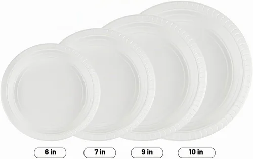 Vista 5 de Blue Sky Platos de plástico blanco de 10 pulgadas, 100 unidades, platos de plástico desechables, aptos para microondas, perfectos para fiestas