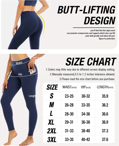 Vista 6 de YOUNGCHARM - Paquete de 4leggings con bolsillos para mujer, con cintura alta y control de abdomen, pantalones deportivos de yoga