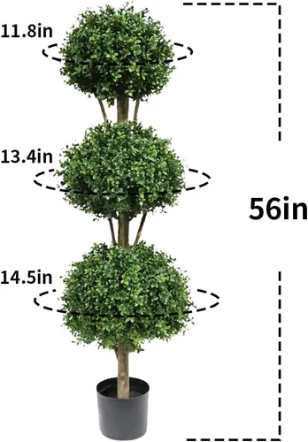 Vista 2 de momoplant Árbol de bola artificial para exteriores, topiarios falsos de 4.6 pies, árboles de triple bola de 56 pulgadas, plantas de boj sintético