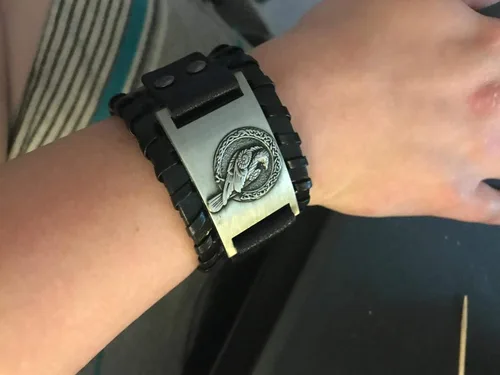 Vista 5 de GelConnie - Pulsera de piel con amuleto vikingo y talismán escandinavo celta pagano