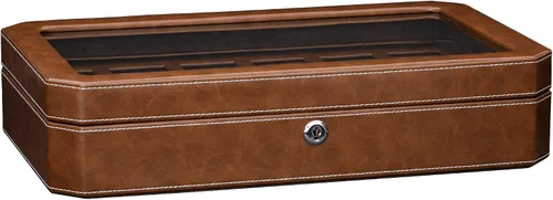 Vista 9 de ROTHWELL Caja de reloj de cuero con 12 ranuras, organizador de lujo para relojes, forro de microgamuza, soporte para relojes de joyería para hombre
