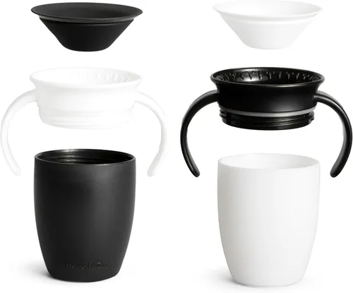 Vista 4 de Munchkin Miracle 360 - Vaso para bebés y niños pequeños de 6 meses, a prueba de derrames, con asas de transición, 7 onzas, paquete de 2, negro/blanco