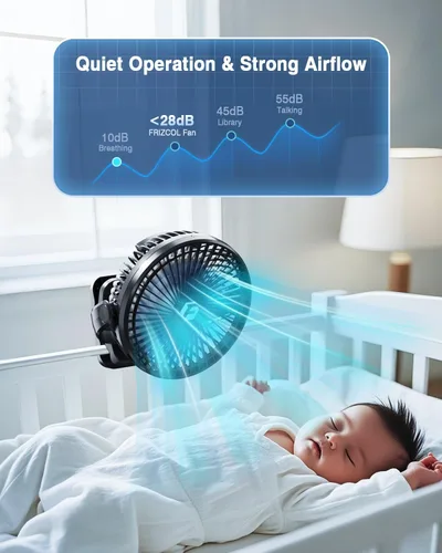 Vista 4 de FRIZCOL Ventilador portátil de 12000 mAh con clip de 8 pulgadas, recargable, funciona con pilas, ventiladores de campamento con luces y control