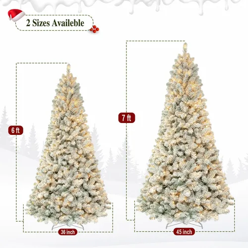 Vista 5 de Árbol de Navidad artificial con bisagras preiluminado flocado de Árbol flocado básico